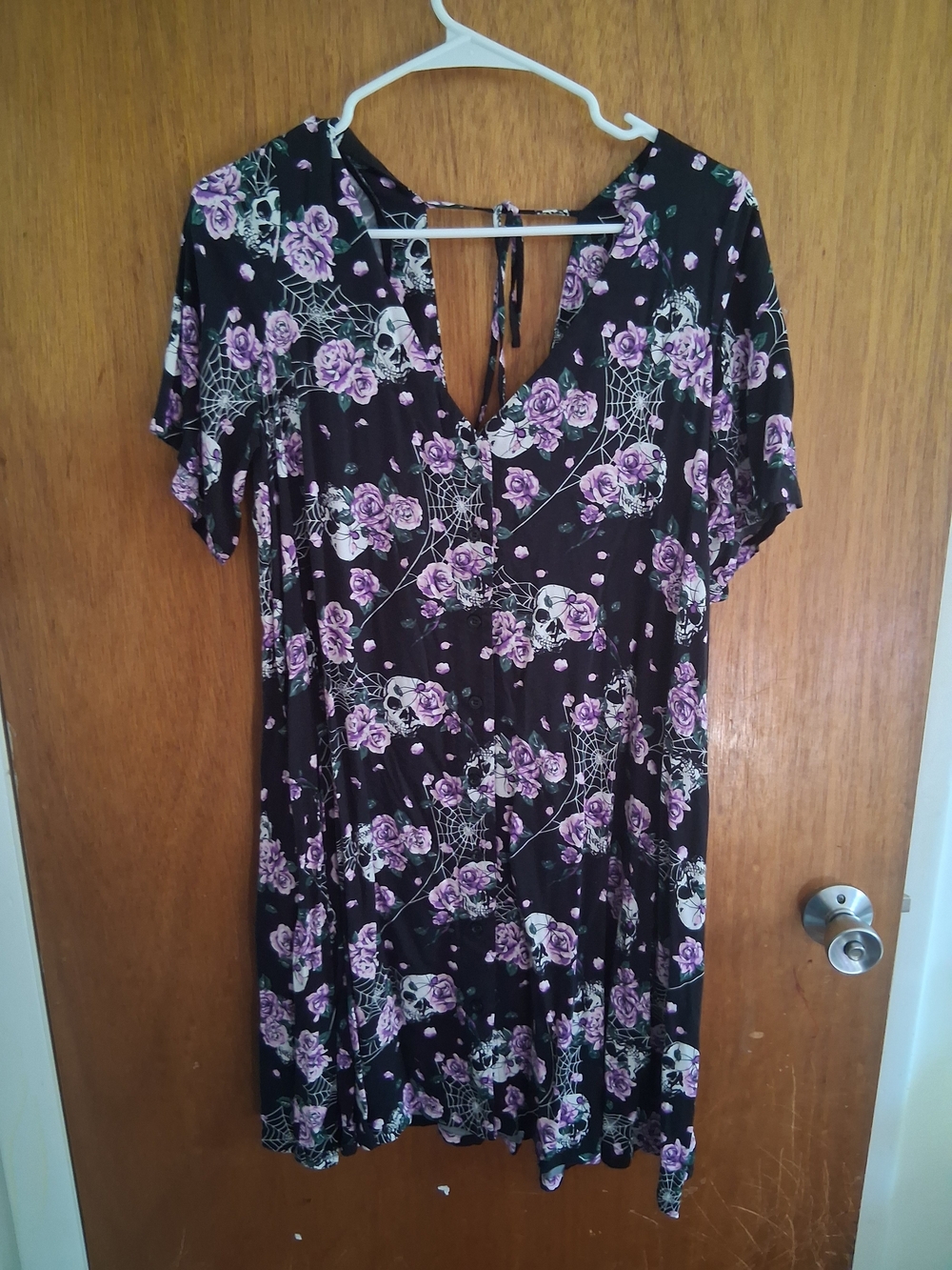 Hot Topic Black Floral & Skull Midi Dress with Purple Roses